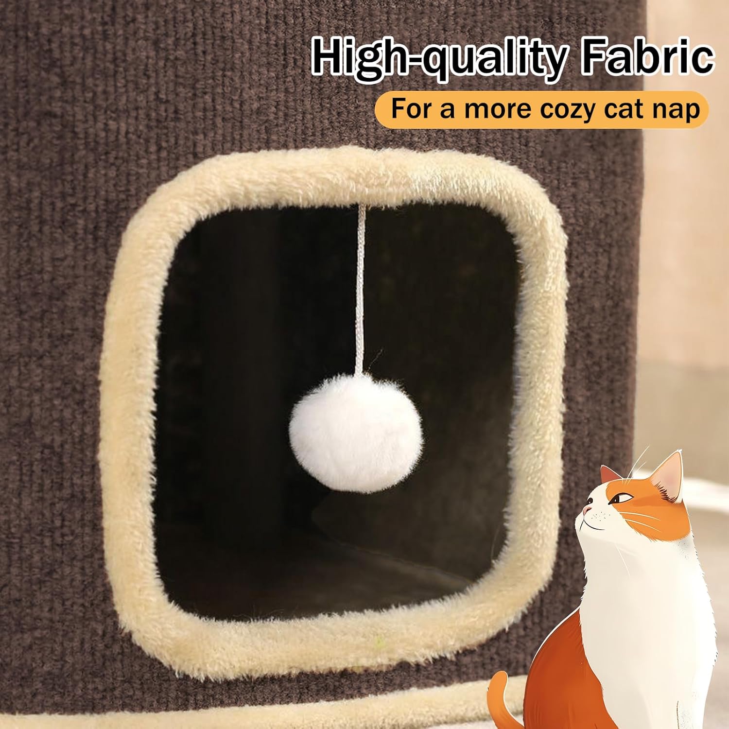 Empet Cat House for Indoor Cats Beds, Multi-Level Cat Condo, Foldable Cave Bed Brown, (3-Level) - Pet Explorer