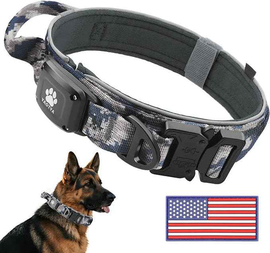 2026 Upgrade Dog Collar with IPX8 Waterproof AirTag Holder,Military Tactical Handle and Ultra-Durable Metal Buckle/Night Reflective,GPS Collar for Medium to Large Dogs (Camouflage Grey/XL)