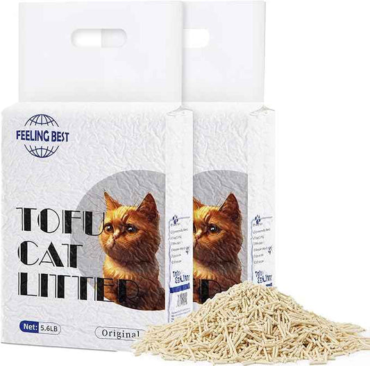 Tofu Cat Litter 11.2LB(5.6lb×2bag) Clumping, 100% Natural Raw Materials, Clumping,Flushable,Ultra Absorbent and Fast Drying,Solubility in Water,Really Dust-Free,Less Scattering