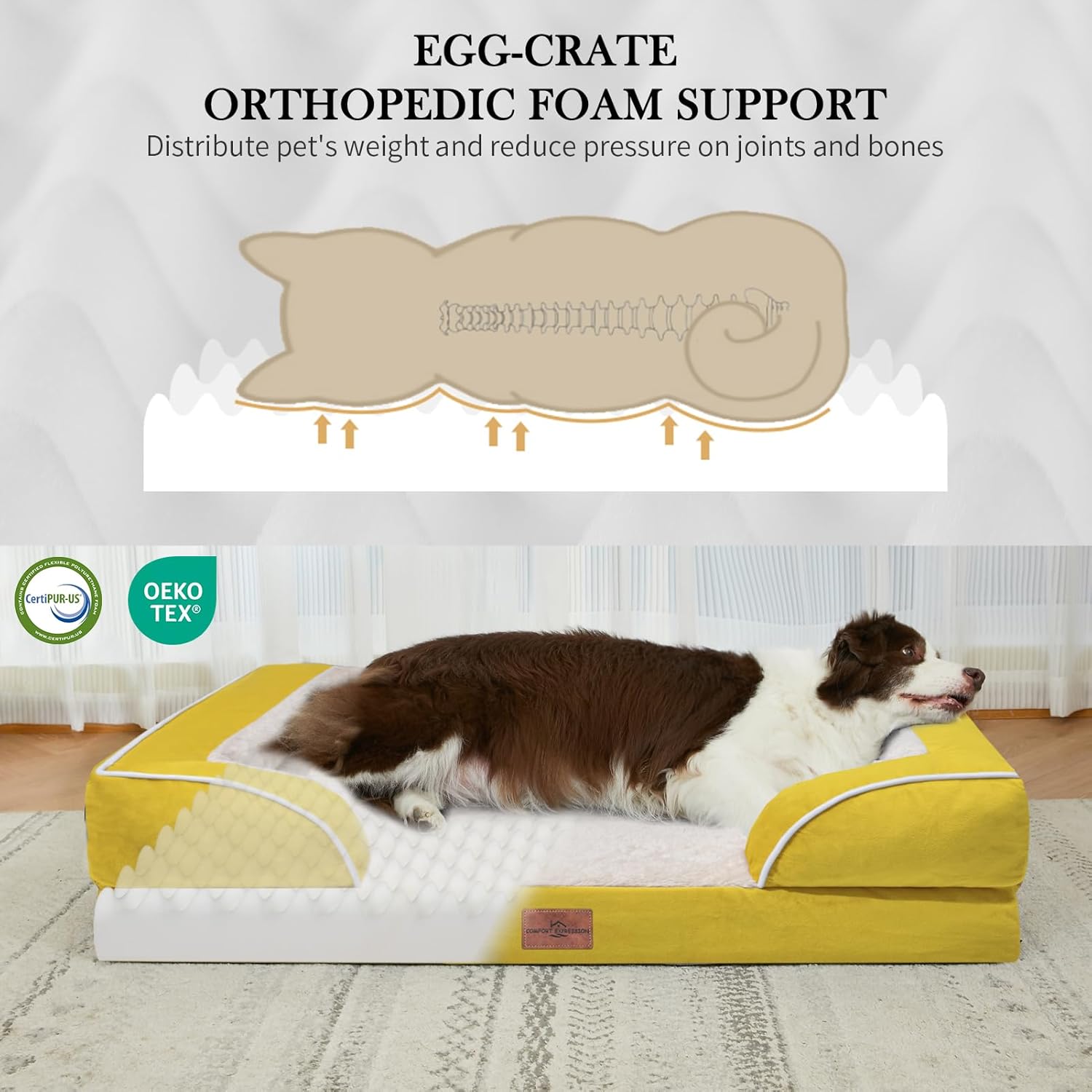 Comfort Expression Medium Dog Beds Waterproof Orthopedic Foam Dog Sofa Beds for Medium Large Dogs Comfy Pet Bed with Washable Removable Cover & Non-Slip Bottom(Medium,Spicy Mustard) - Pet Explorer