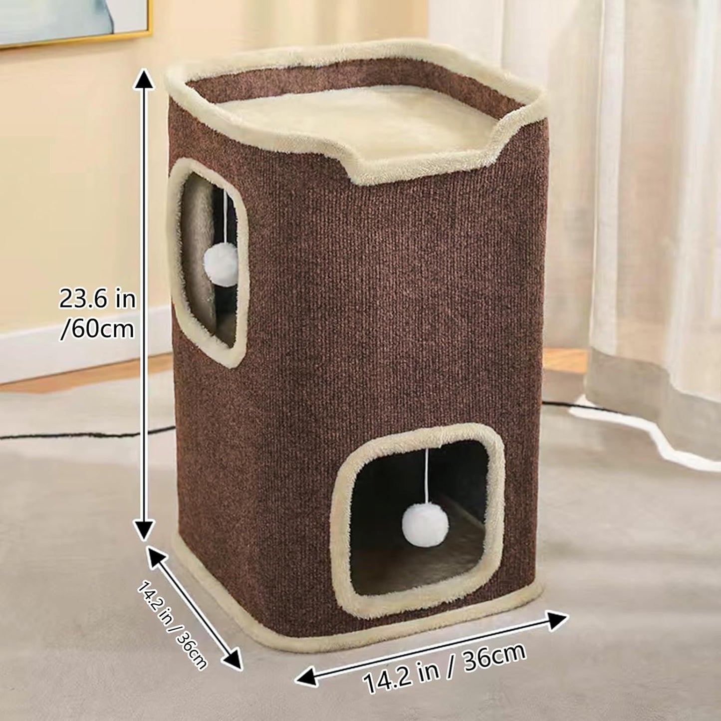 Cat House for Indoor Cats Beds, Multi-Level Cat Condo, Foldable Cave Bed Coffee, 2L - Pet Explorer