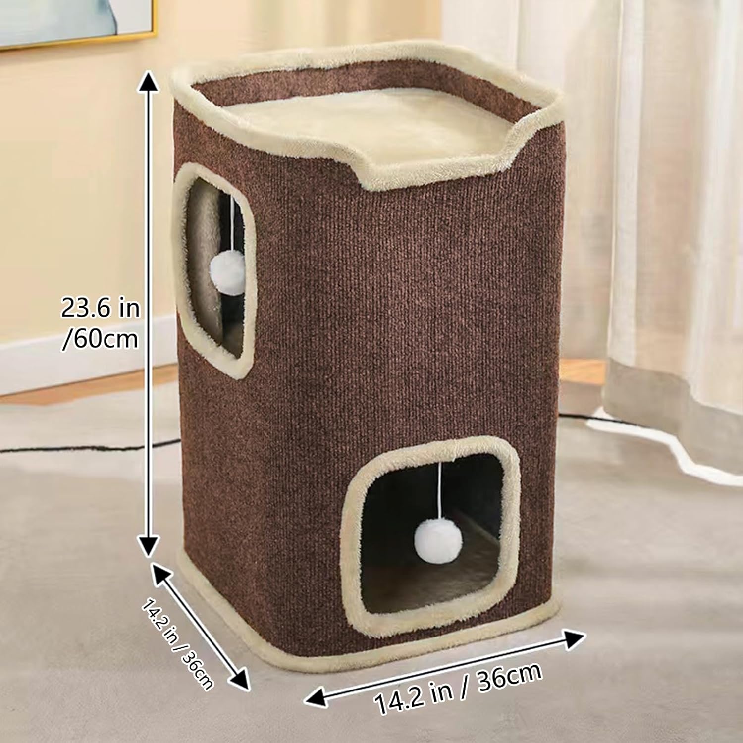 Cat House for Indoor Cats Beds, Multi-Level Cat Condo, Foldable Cave Bed Coffee, 2L - Pet Explorer