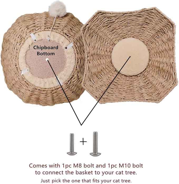SHENGOCASE 2-Pack 18" Large Cat Tower Tree Add ons Accessories Replacement Part Basket Bed, Handwoven Wicker Rattan Nest Bowl with Soft Cushion