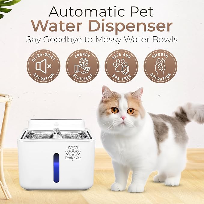 Double Cat Dog and Cat Water Fountain, Automatic Water Dispenser, 108oz/3.2L, Smart Pet Detection, Wireless, Quiet, LED Light Indicators and Multi-Layer Filtration – Fresh Clean Hydration !