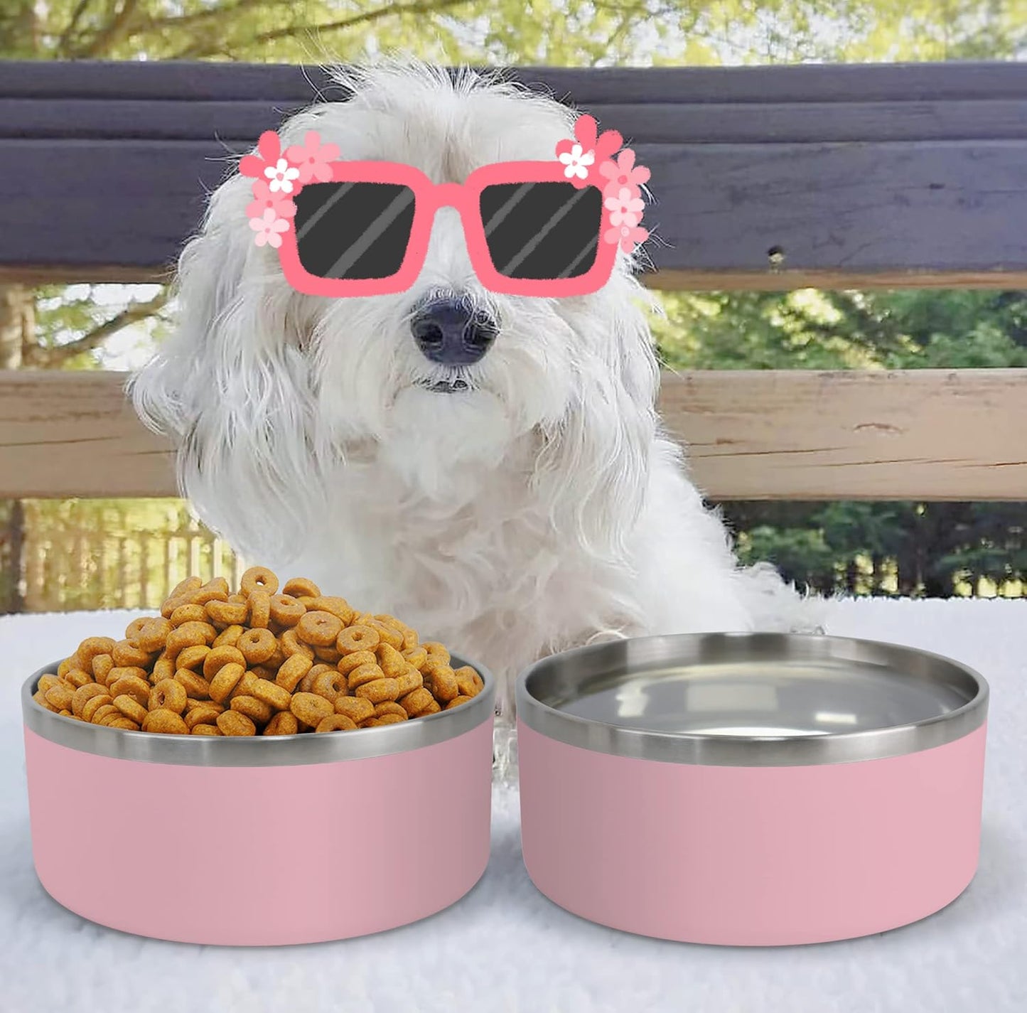 IKITCHEN Dog Bowl for Food and Water, 64 Oz Stainless Steel Pet Feeding Bowl, Durable Non-Skid Double Wall Insulated Heavy Duty with Rubber Bottom for Medium Large Dogs (64 Ounces/8 Cup, Pink) - Pet Explorer
