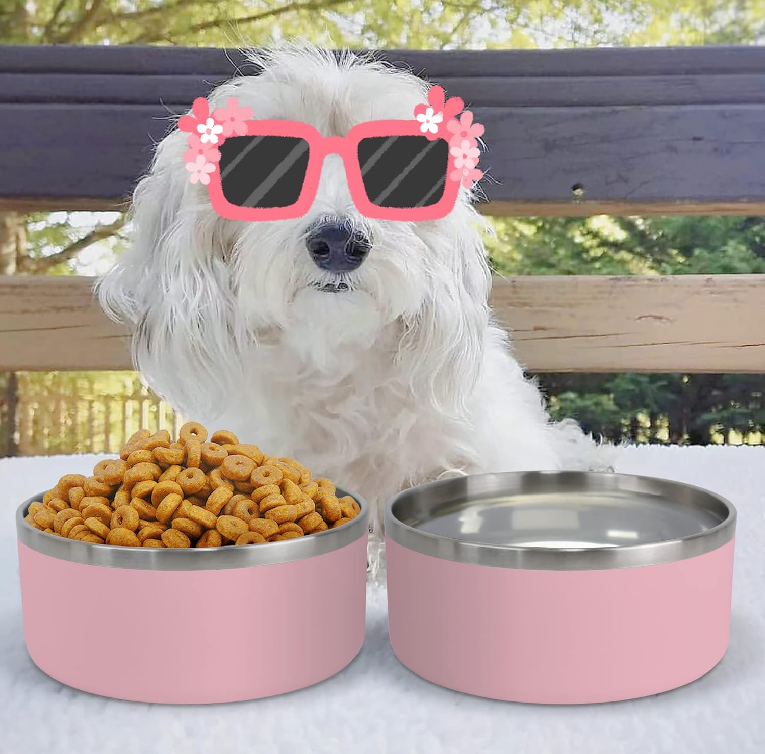 IKITCHEN Dog Bowl for Food and Water, 64 Oz Stainless Steel Pet Feeding Bowl, Durable Non-Skid Double Wall Insulated Heavy Duty with Rubber Bottom for Medium Large Dogs (64 Ounces/8 Cup, Pink) - Pet Explorer
