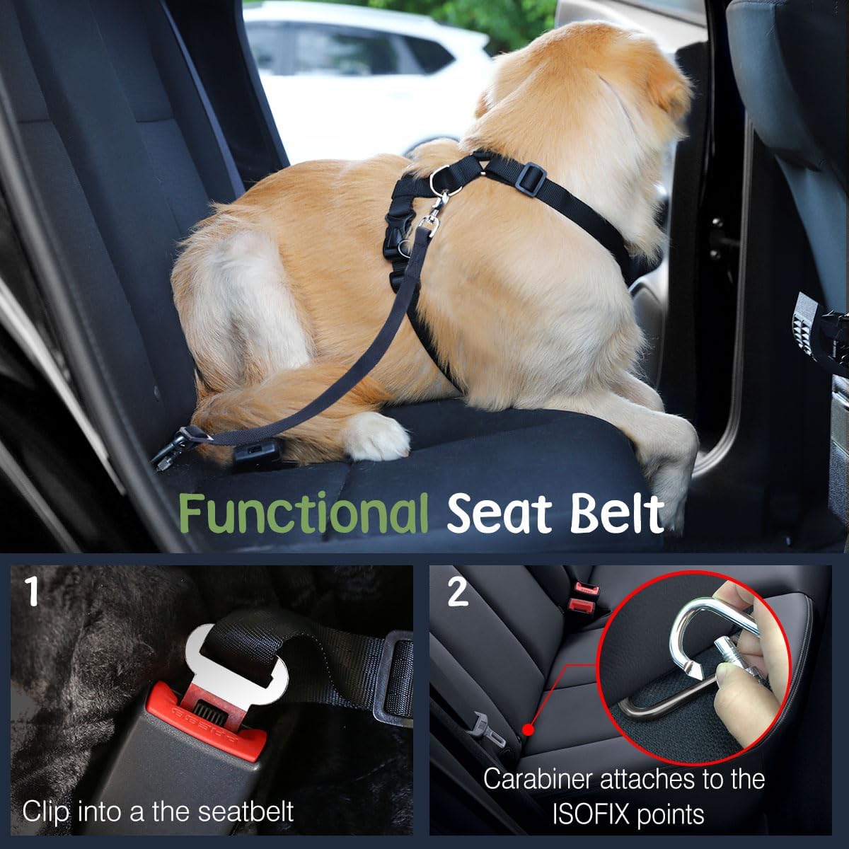 Dog Seat Belt, Safety Vest Dog Car Harness with Adjustable Buckle Dog Seat Belt for Vehicle Nylon Pet Safety Seat Belts Heavy Duty(M, Blue) - Pet Explorer