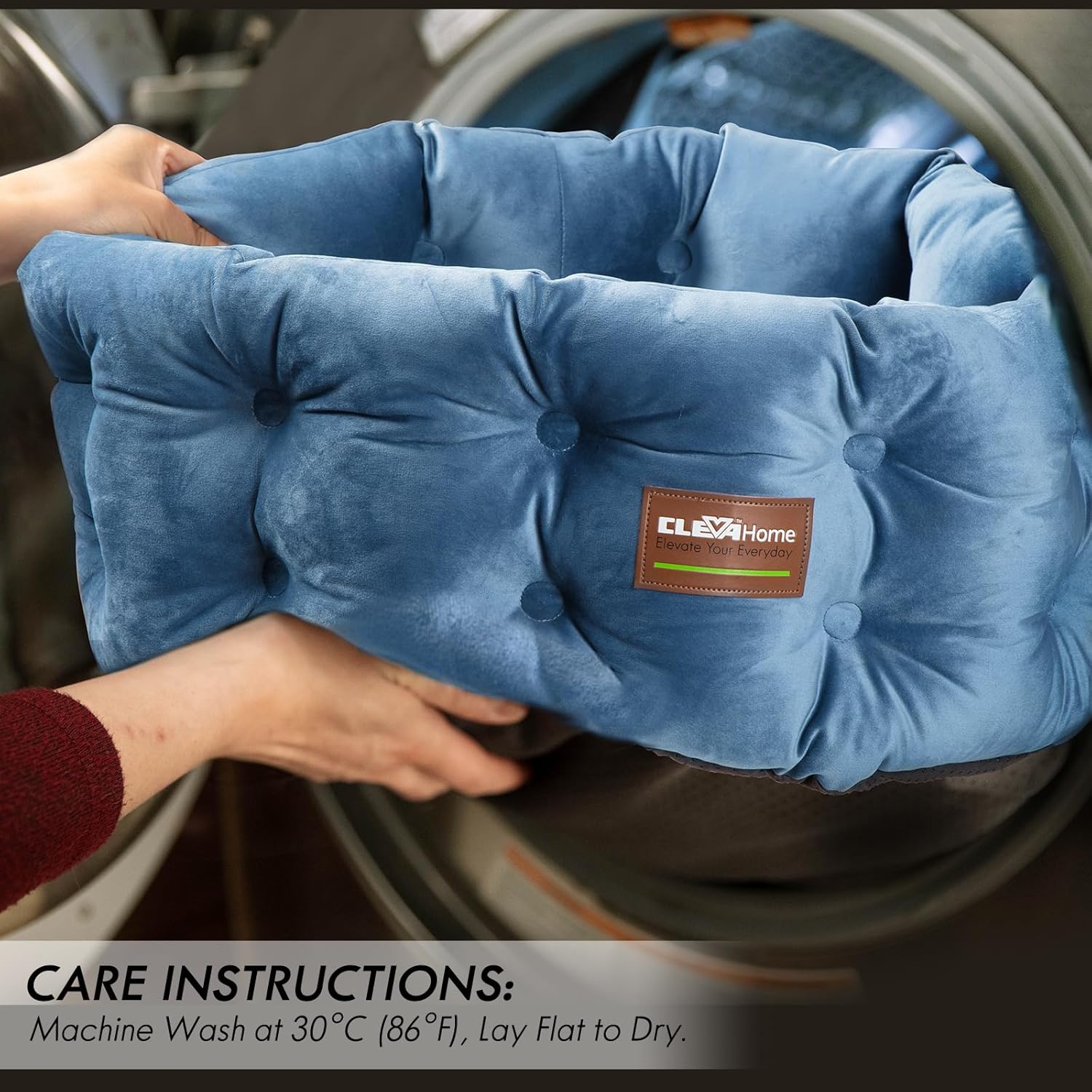 ClevaHome Deep Nest Cat Bed for Small Pets up to 15lbs - Round Cat Beds for Indoor Cats, Luxurious Velvet Feel, Extra High Sides, Machine Washable Comfort Pet Bed with Non-Slip Bottom (Steel Blue) - Pet Explorer