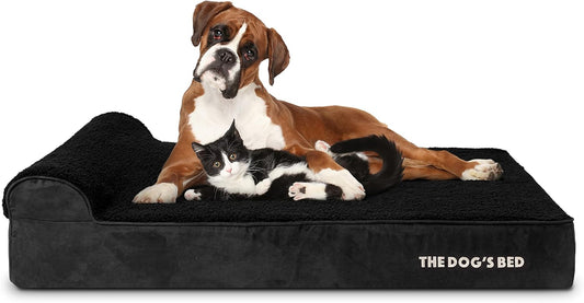 The Dog’s Bed Orthopedic Headrest Dog Bed XL Black Plush 46x28, Memory Foam, Pain Relief for Arthritis, Hip & Elbow Dysplasia, Post Surgery, Lameness, Veterinary Approved, Waterproof Washable Cover - Pet Explorer