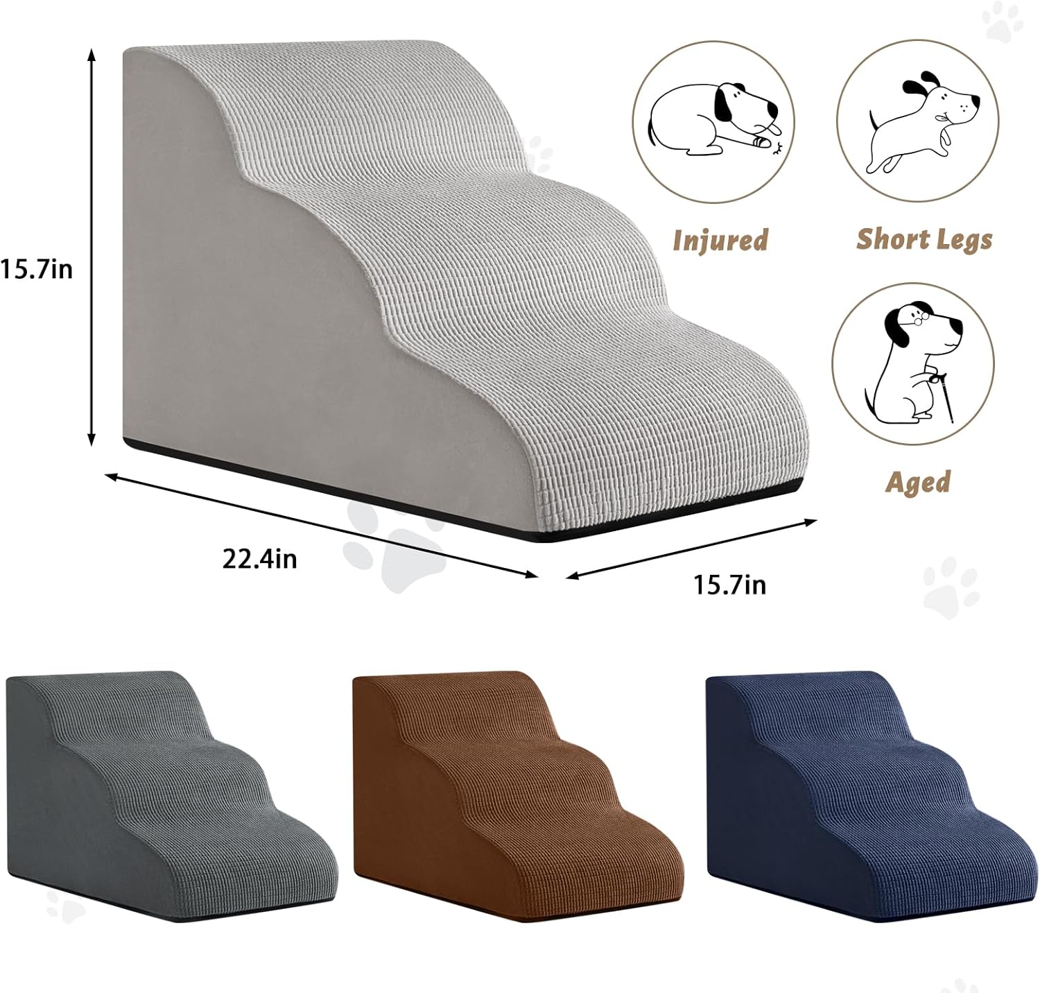 3-Step Dog Ramp and Stairs for Sofa and Chair - Non-Slip Sturdy Pet Steps for Small Dogs and Cats,15.7" H,Light Grey - Pet Explorer