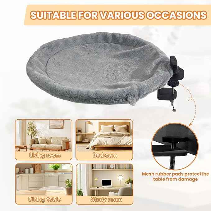 Cat Desk Bed - 360-Degree Rotation Cat Desk Hammock & Space-Saving Semi-Circular Cats Bed, Soft Faux Rabbit Fur Material, Suitable for Various Desktops, Diameter 42cm (X-Large)