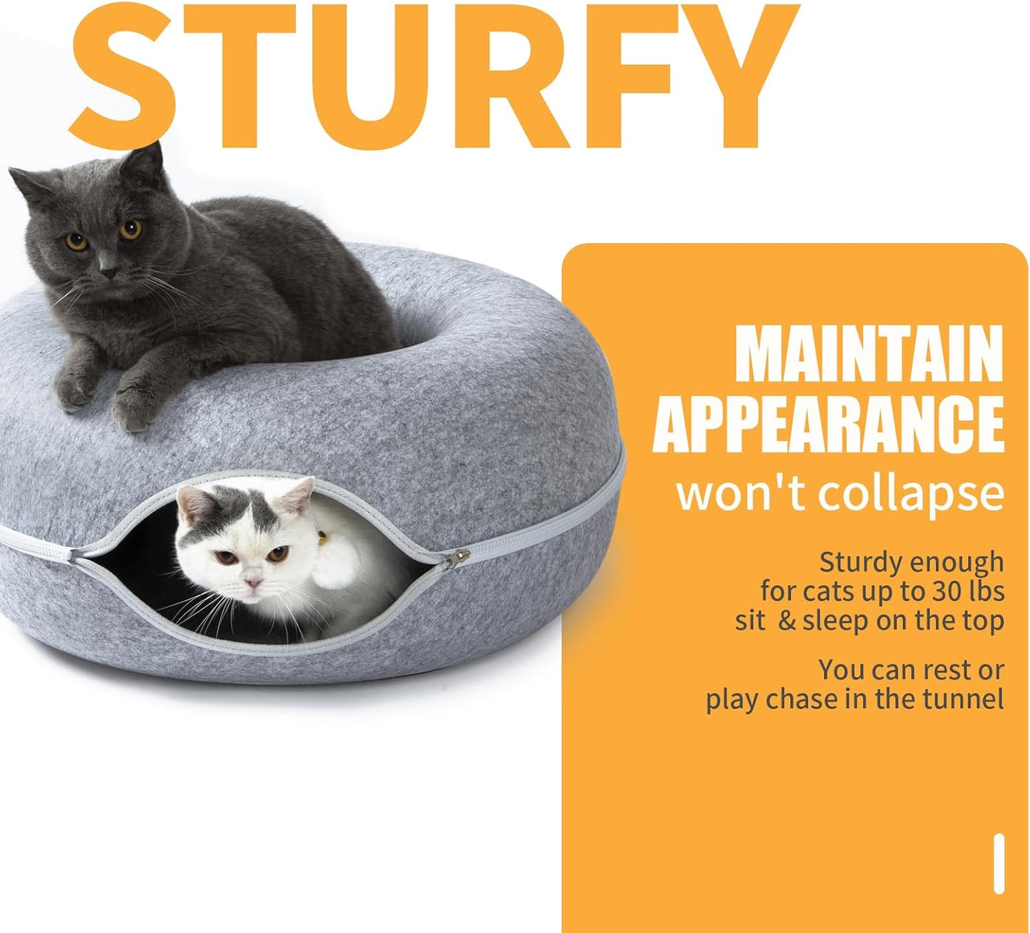 Jia Xi Cat Tunnel and Bed Combo - Donut Cat Condo & Cave, Universal for All Seasons (24 in * 24 in * 11 in), Light Grey - Pet Explorer
