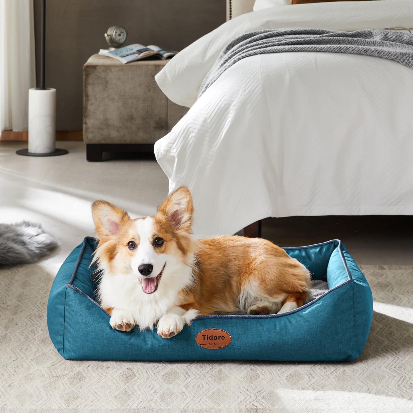 Orthopedic Dog Beds for Medium Dogs, Durable Egg Crate Foam Sofa Dog Bed wit Washable Removable Cover,Waterproof Lining,Pet Bed for Large Dogs (Peacock Blue, 31.5" L x 25.2" W x 7" Th) - Pet Explorer