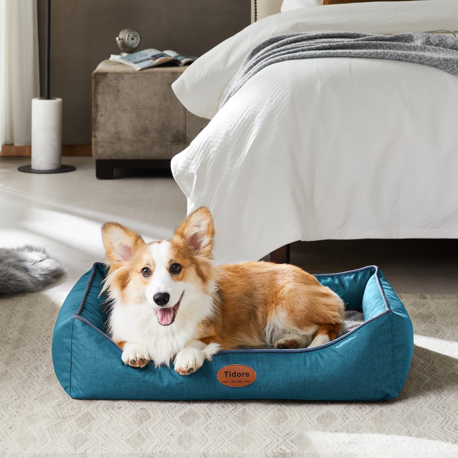 Orthopedic Dog Beds for Medium Dogs, Durable Egg Crate Foam Sofa Dog Bed wit Washable Removable Cover,Waterproof Lining,Pet Bed for Large Dogs (Peacock Blue, 31.5" L x 25.2" W x 7" Th) - Pet Explorer