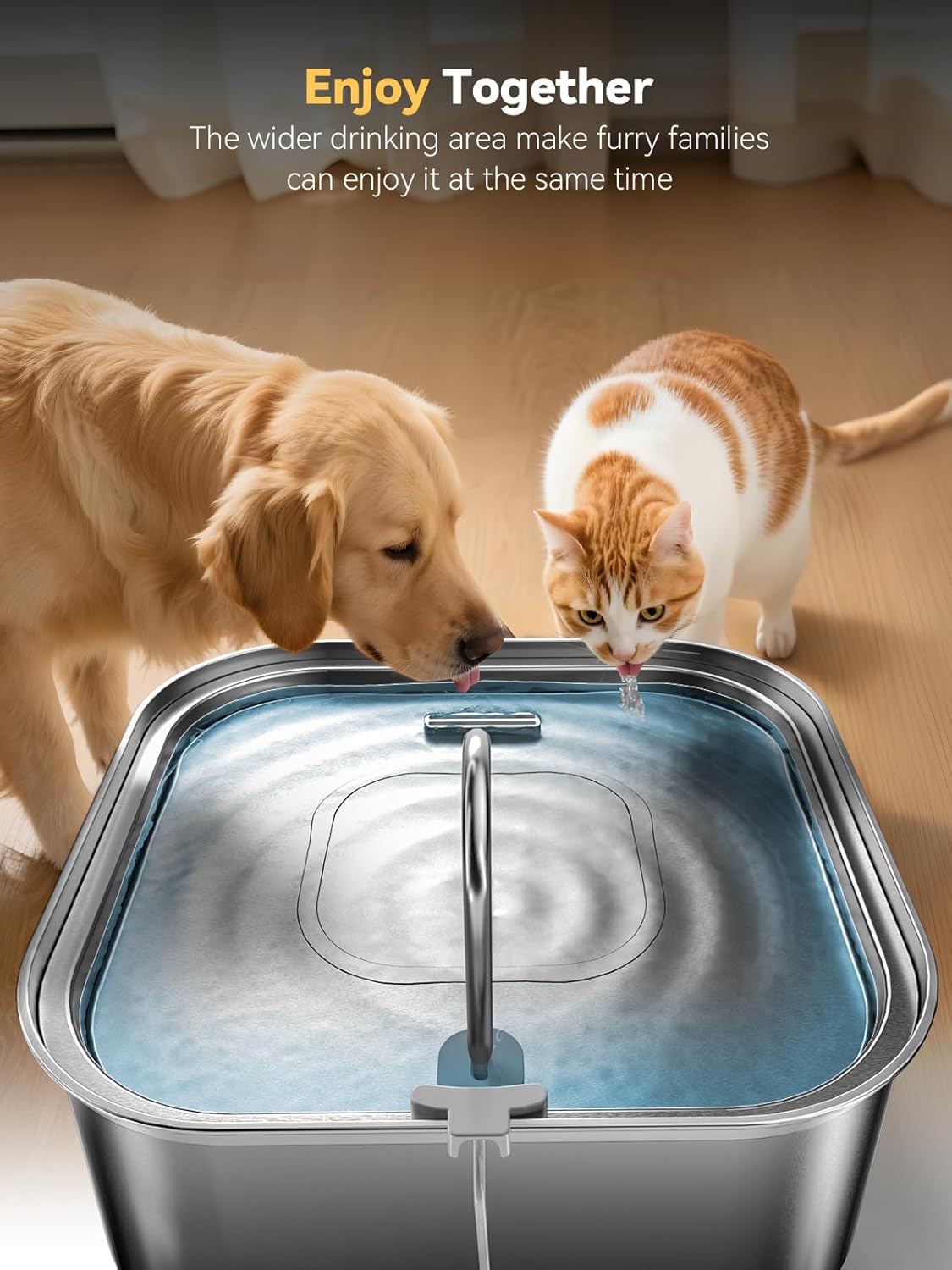 Large Dog Water Fountain 14L/3.7Gal, Stainless Steel Pet Fountain for Large Dogs and Multi-Pets Families, with Visible Window & Extra Wide Drinking Area, Square Design Enlarges Capacity & Saves Space - Pet Explorer