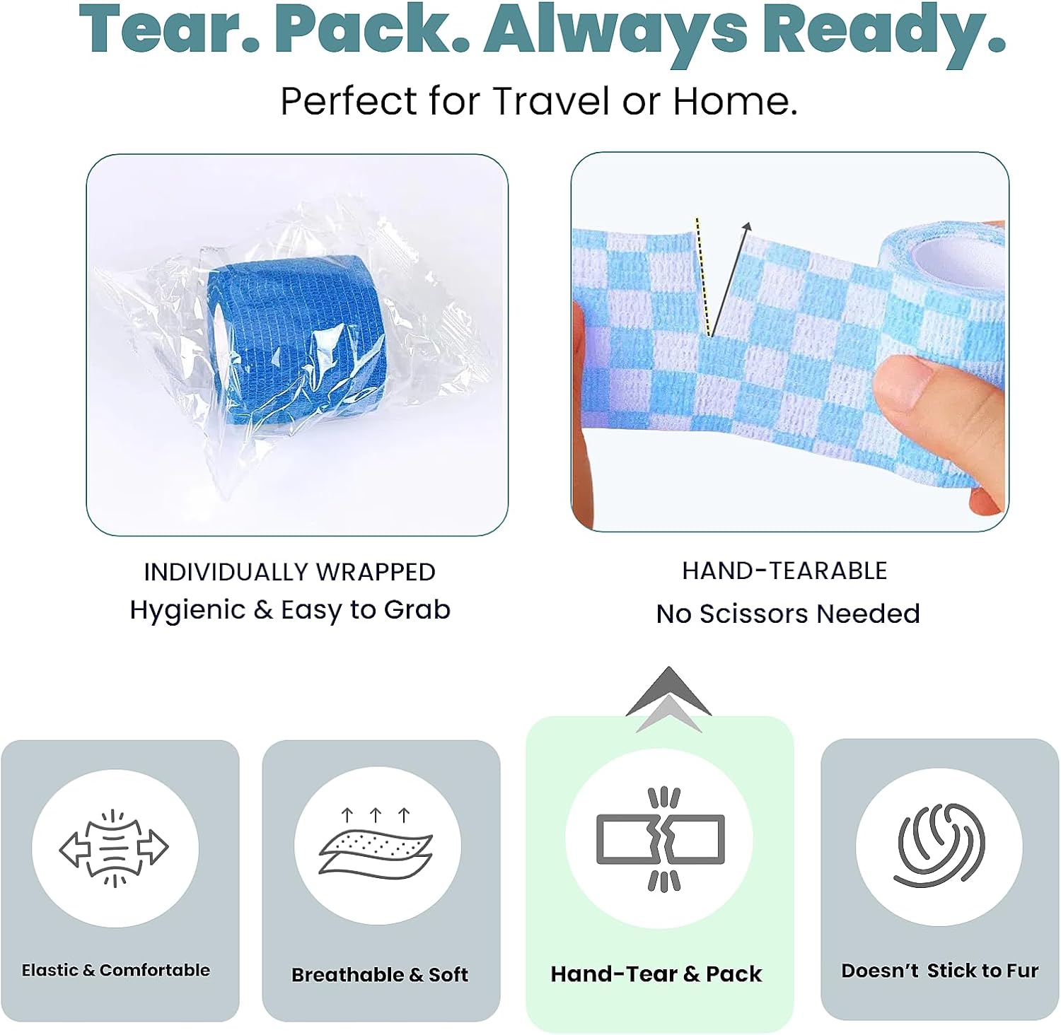 Pet Bandage 6 Rolls, Adhesive Bandage, Self Adhesive Bandage, First Aid Adhesive Gauze, for Horses, Dogs,Cats, Birds, Animals (Paw Prints, 2 Inch (Pack of 6)) - Pet Explorer