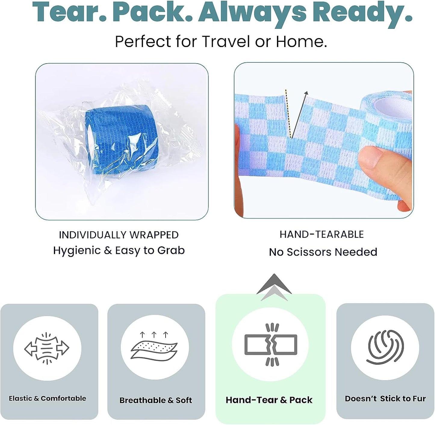 Pet Bandage 6 Rolls, Adhesive Bandage, Self Adhesive Bandage, First Aid Adhesive Gauze, for Horses, Dogs,Cats, Birds, Animals (Checkered, 2 Inch (Pack of 6)) - Pet Explorer