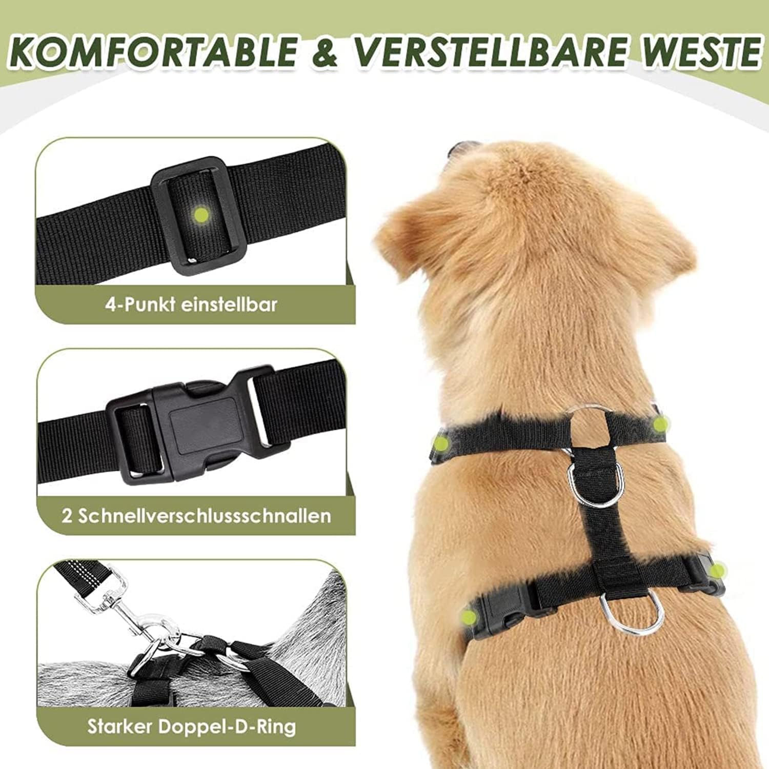 Lukovee Dog Seat Belt - Adjustable Dog Car Harness for Large, Medium & Small Dogs, Soft Padded & Breathable Mesh Dog Seatbelt with Car Vehicle Connector Strap (Blue, Medium) - Pet Explorer