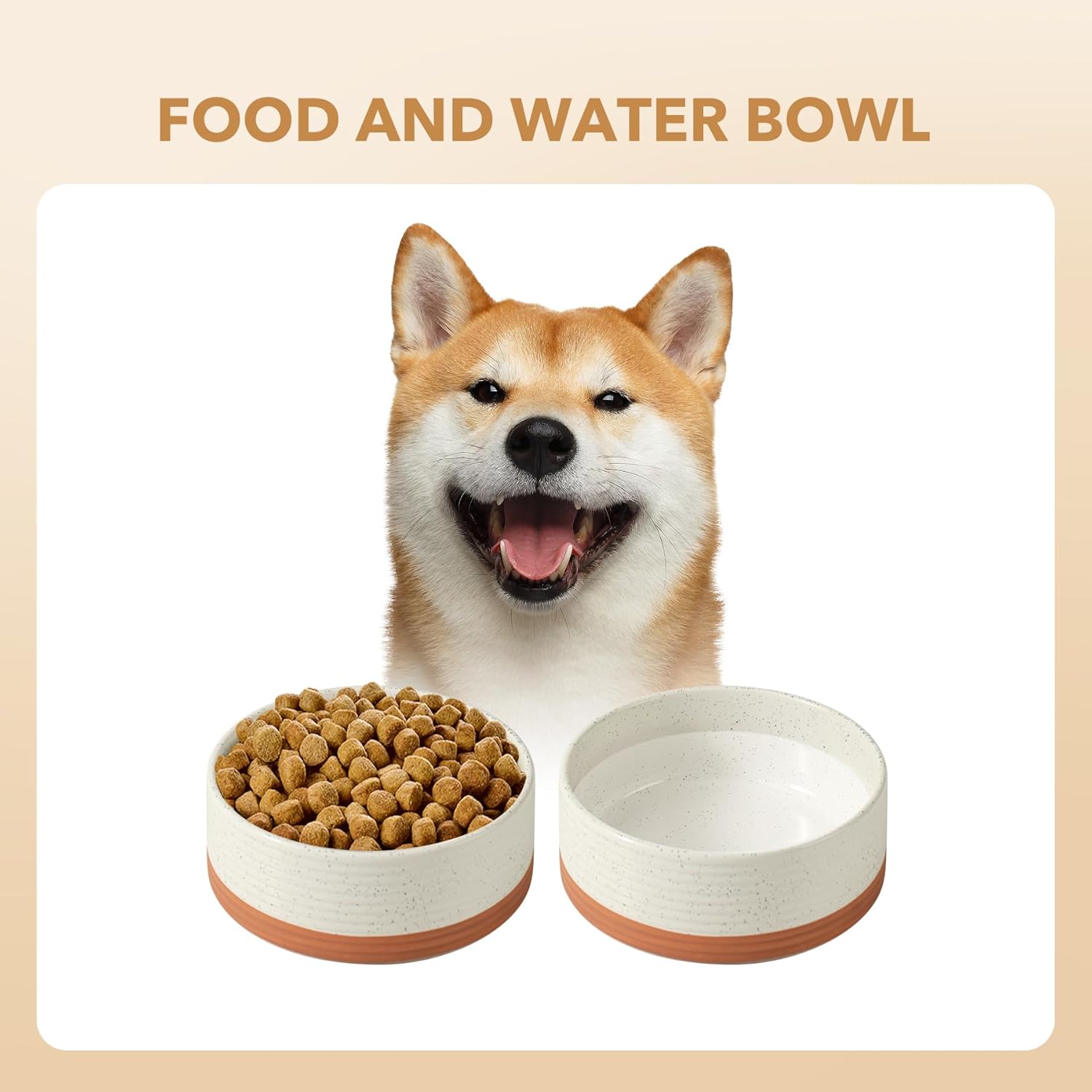 Ceramic 7.3inch Dog Bowl for Medium Breed Dogs, Anti-Slip and Weighted Pet Food and Water Dishes(Single Bowl, Vanilla White) - Pet Explorer