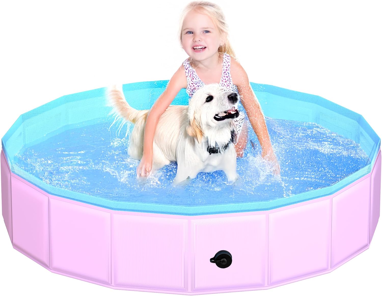 2025 Updated Foldable Dog Pool, 47" x 12" Kiddie Pool with Hard Plastic, Non-Slip Dog Bath Tub for Outdoor Backyard, Collapsible Dog Swimming Pool for Kids Dogs Pets (Pink) - Pet Explorer