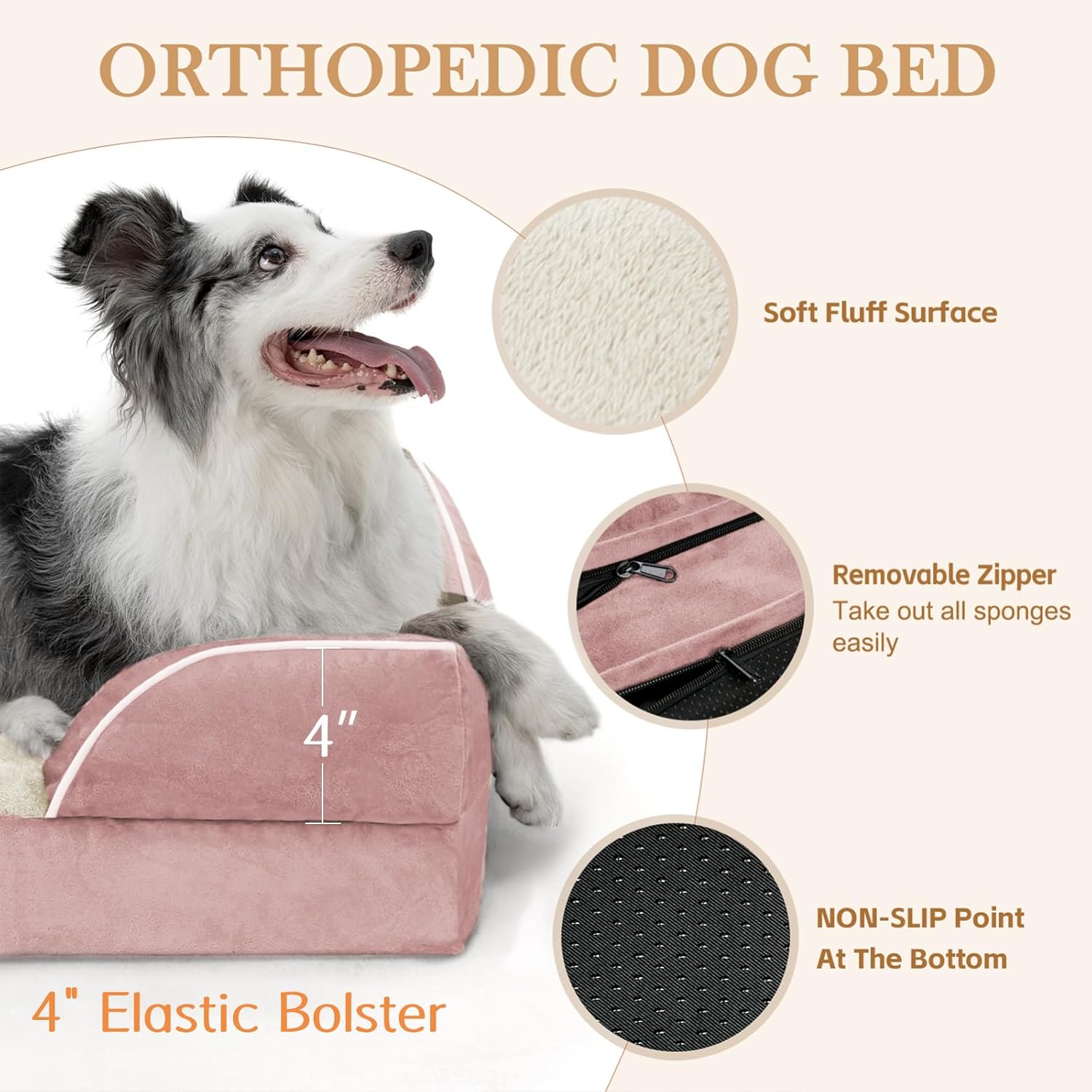Comfort Expression Large Dog Beds Waterproof Orthopedic Foam Dog Sofa Beds Comfy Pet Bed with Washable Removable Cover & Non-Slip Bottom(Large,Pink) - Pet Explorer