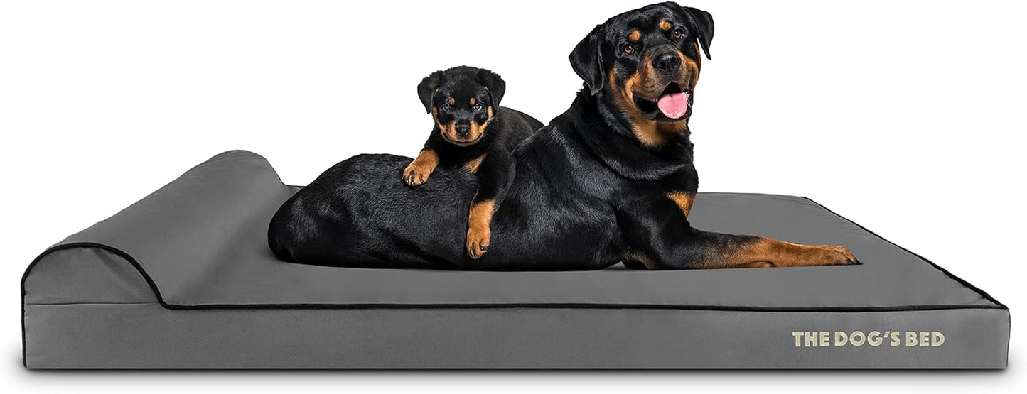The Dog’s Bed Orthopedic Headrest Dog Bed XXL Grey/Black 54x36, Memory Foam, Pain Relief for Arthritis, Hip & Elbow Dysplasia, Post Surgery, Lameness, Veterinary Approved, Waterproof Washable Cover - Pet Explorer