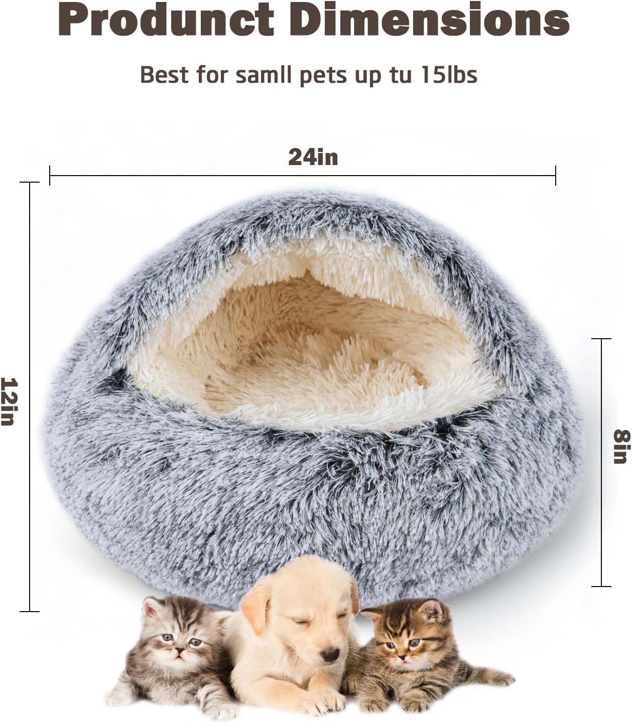 Cat Bed for Indoor Cats, Calming Cozy Cave with Self-Warming Plush, Entire Bed Machine Washable & Anti-Slip Base, Breathable Pet Bed for Small Cats&Dogs All Seasons (Grey, 24 * 24inch) - Pet Explorer