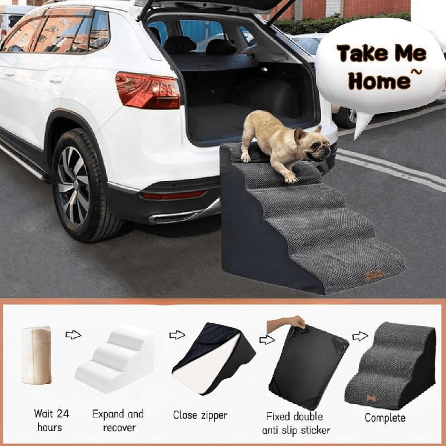 5-Step Dog Stairs for 30 Inch High Beds & 20-30 Inch Couch Bed, Non-Slip Balanced Indoor Pet Ramp Stairs for Small Old Large Dogs Cats to Get on Bed 30D - Pet Explorer