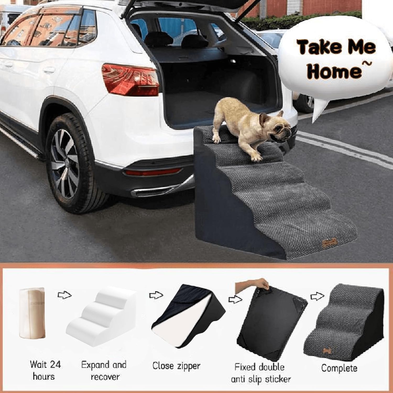 5-Step Dog Stairs for 30 Inch High Beds & 20-30 Inch Couch Bed, Non-Slip Balanced Indoor Pet Ramp Stairs for Small Old Large Dogs Cats to Get on Bed 30D - Pet Explorer