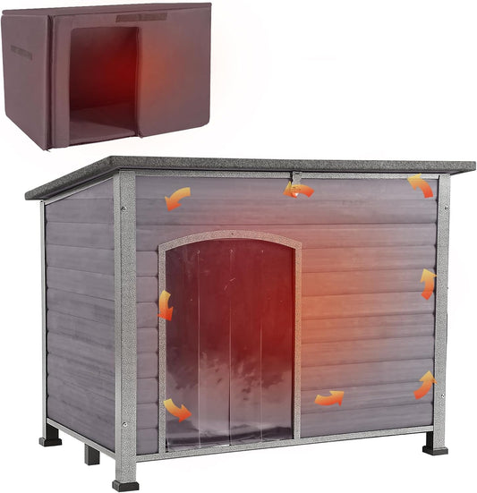 Aivituvin Dog House with Insulated Liner, Outdoor Indoor Weatherproof Dog House for Winter, Suitable for Small & Medium & Large Dogs with Unique All-Around Iron Frame(Grey) - Pet Explorer