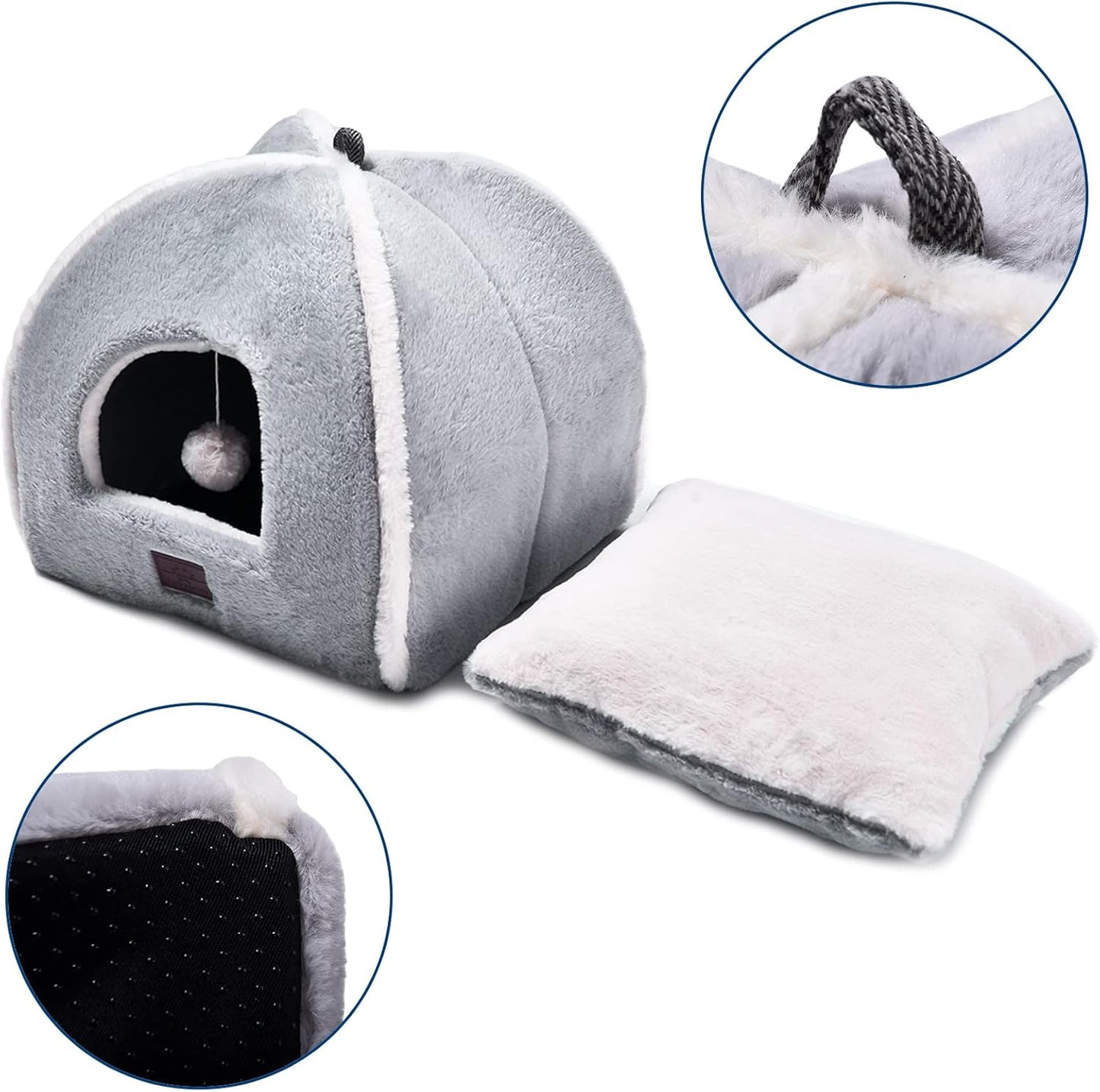 Cat Bed for Indoor Cats - Cat Cave Bed Cat House Cat Tent with Removable Washable Cushioned Pillow, Soft and Self Warming Kitten beds, Pet Bed（Large Grey） - Pet Explorer