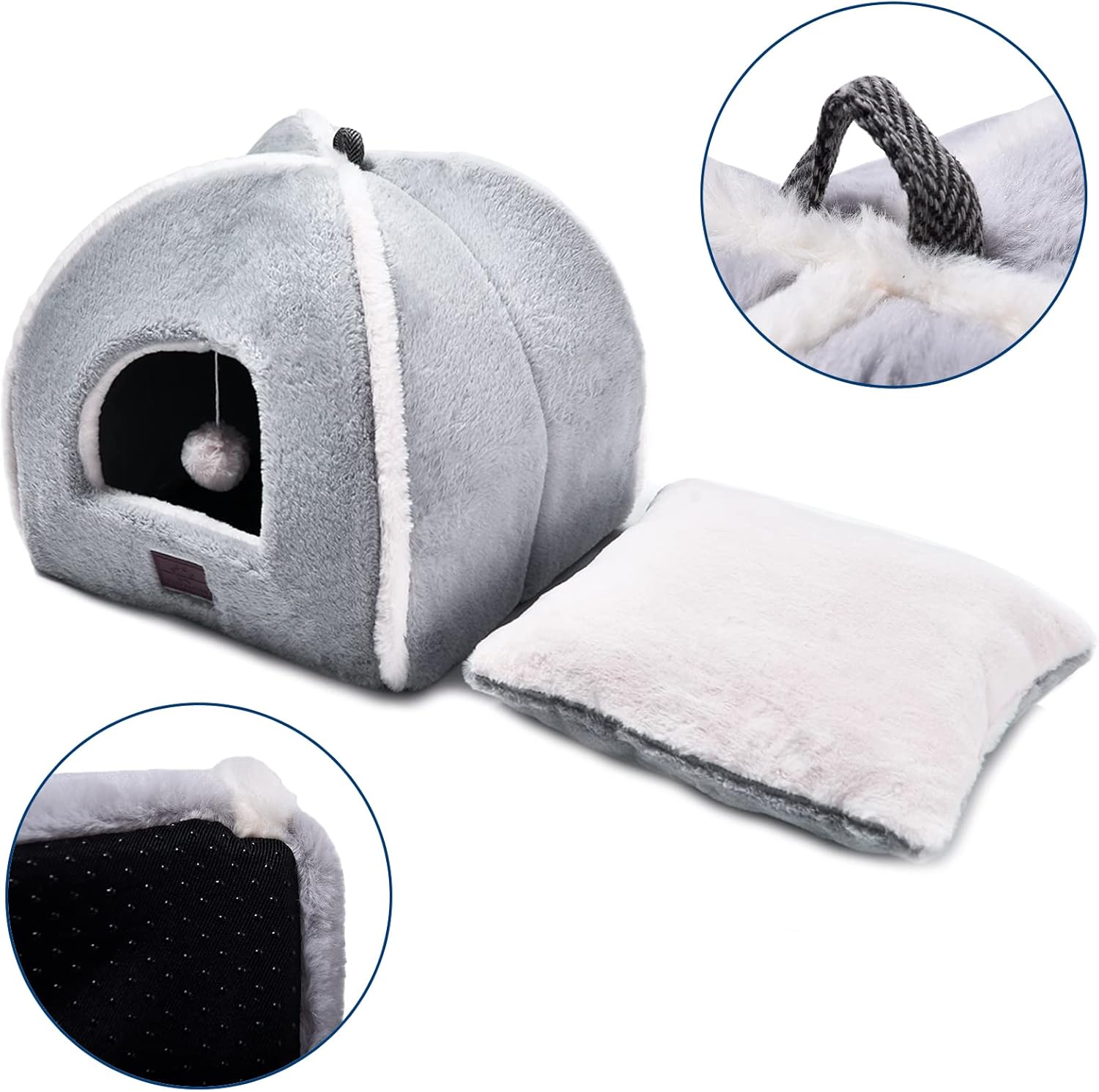 Cat Bed for Indoor Cats - Cat Cave Bed Cat House Cat Tent with Removable Washable Cushioned Pillow, Soft and Self Warming Kitten beds, Pet Bed（Large Grey） - Pet Explorer