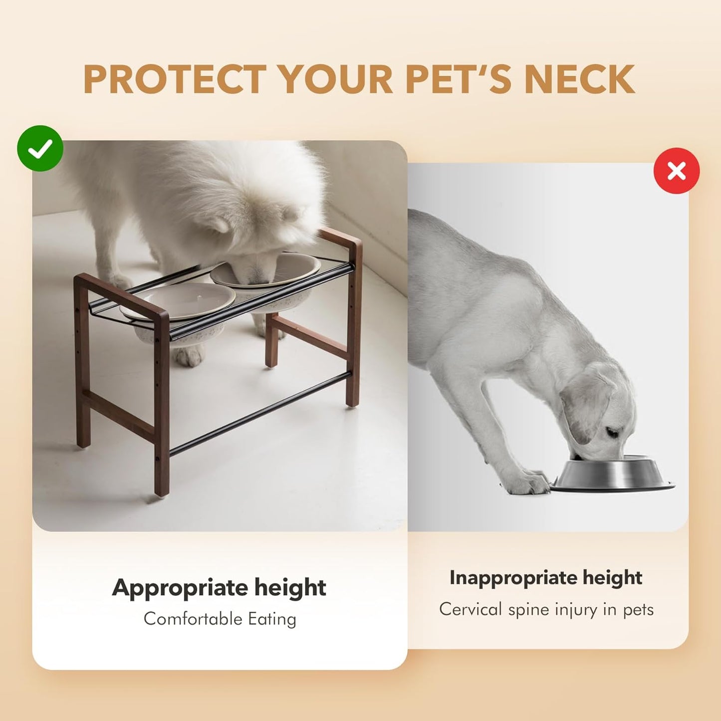8.7inch Ceramic Adjustable Raised Double Bowls Set with Stand, 3 Heights Elevated, 2 Placement Options, Food and Water Dishes for Large Dog(Double Bowls+Stand, Reactived Glaze -White) - Pet Explorer