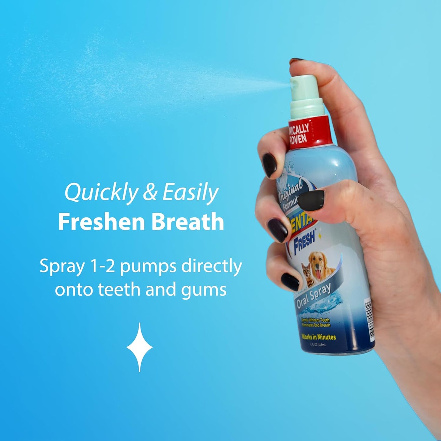 Dental Fresh Oral Spray for Dogs and Cats, Eliminates Bad Breath and Protects Their Teeth & Gums, 4 Fl Oz. - Pet Explorer