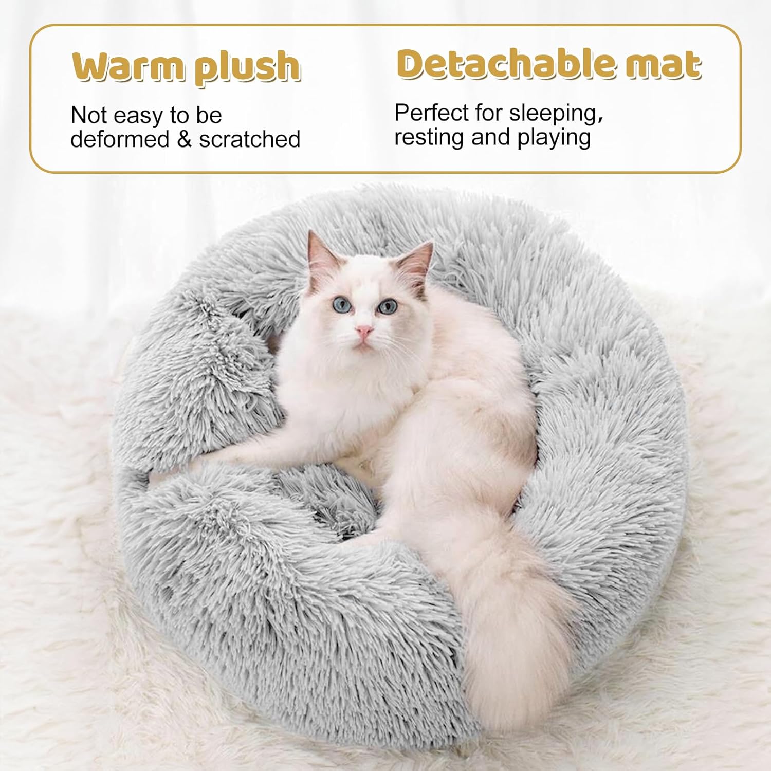 Odoland Cat Tunnel Bed with 20 Cat Toys - Indoor Plush Kitten Couch, Detachable Cats Cave Donut Tunnel & Soft Kitten Toy Set - Cozy Cat Furniture, White - Pet Explorer