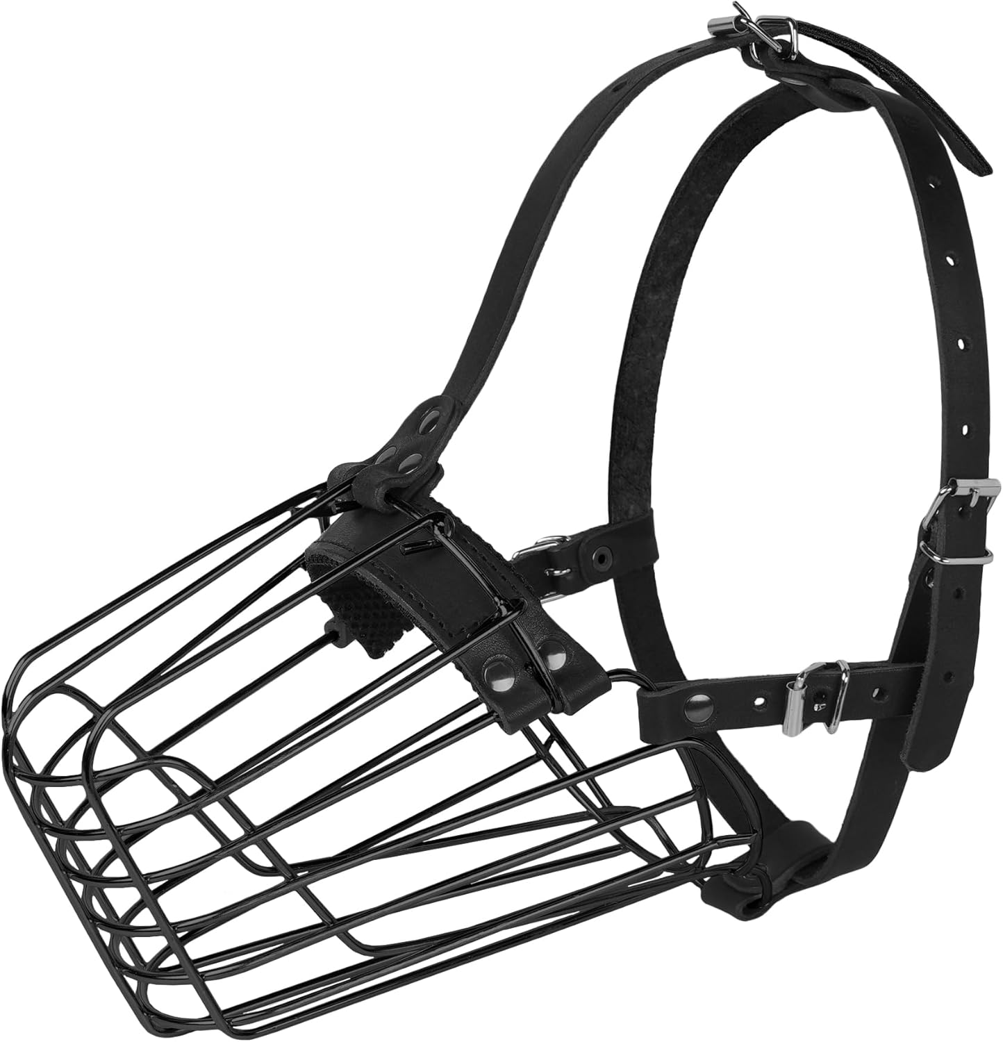 German Shepherd Dog Muzzle Metal Basket for Medium Large Dogs Adjustable Durable Leather Straps Secure Wire Mask for Biting Chewing Barking (Black, M - Size) - Pet Explorer