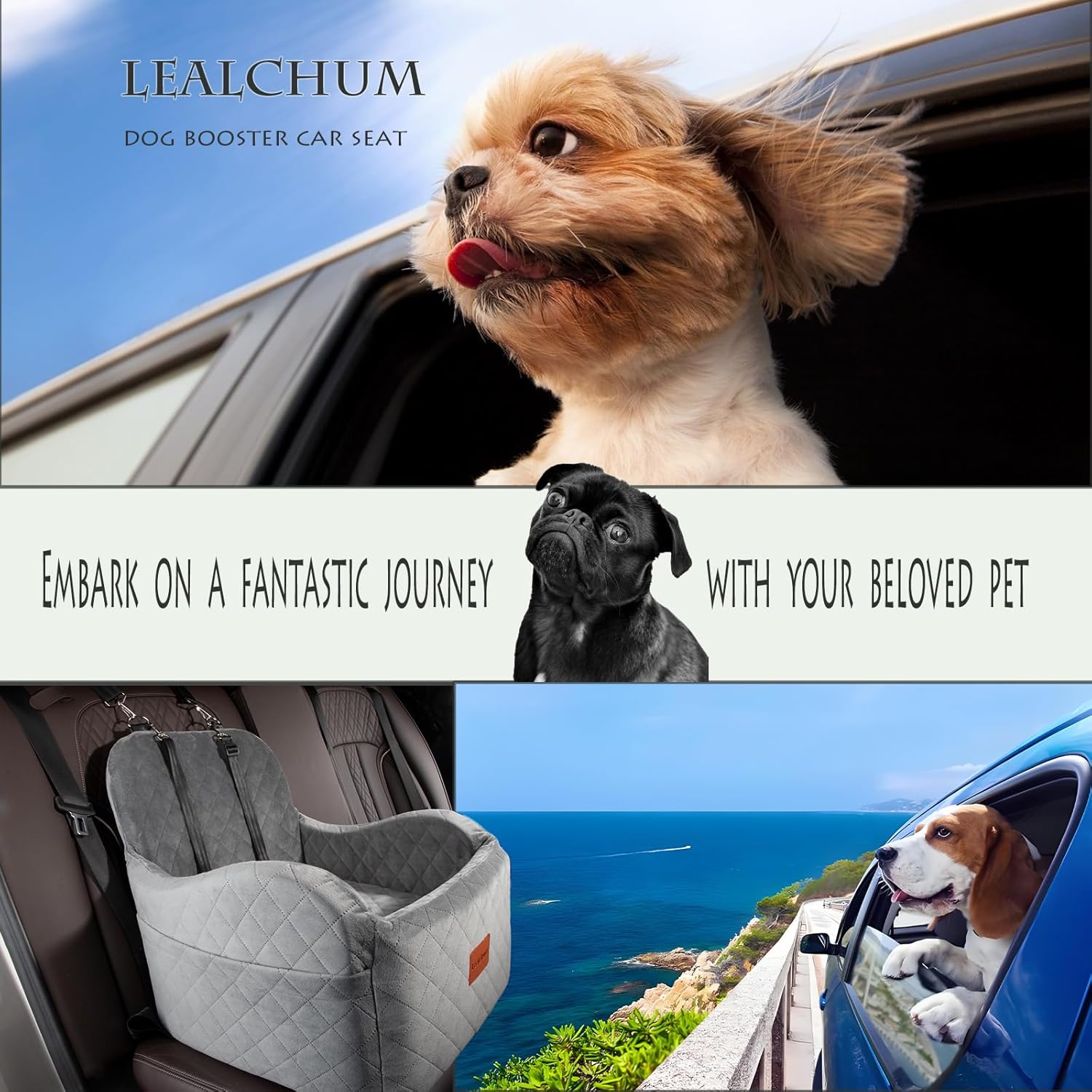 Dog Booster Car Seat for Small/Medium Dogs Up to 35lbs,Ultra Soft Fabric Covered,6in Elevated Cushion,Fully Detachable and Washable,3 Straps & 2 Pockets,Easy to Install(Grey,Medium) - Pet Explorer