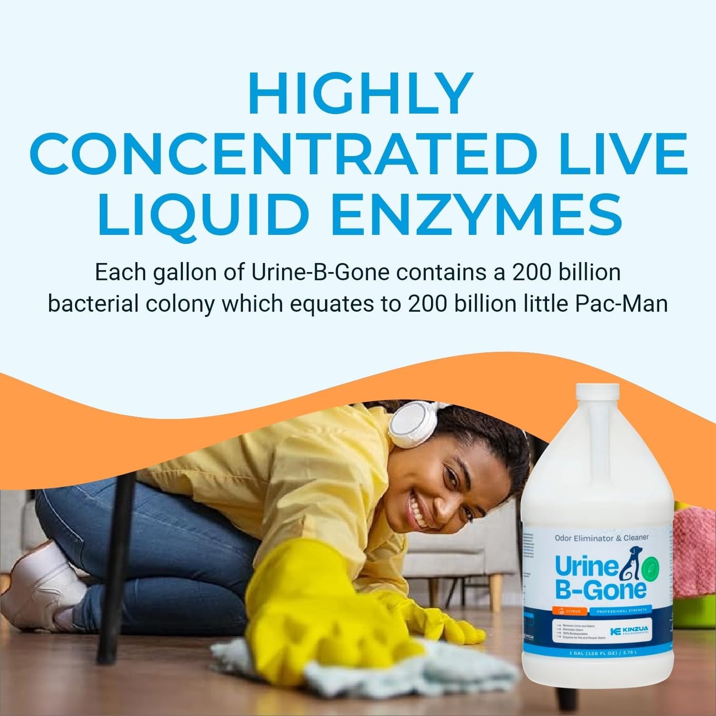 KINZUA ENVIRONMENTAL Urine B-Gone, Professional Enzyme Odor Eliminator & Pet Stain Remover, Human, Cat & Dog Urine Cleaner, Effective on Laundry, Carpets & More, Citrus Scent, 1 Gallon - Pet Explorer