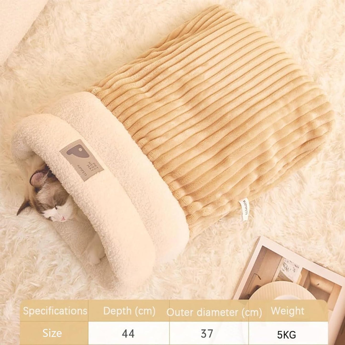 Cat Sleeping Bag - Cozy Pet Nest, Soft Fluffy Washable Bed Cave, Indoor Blanket (E) - Pet Explorer