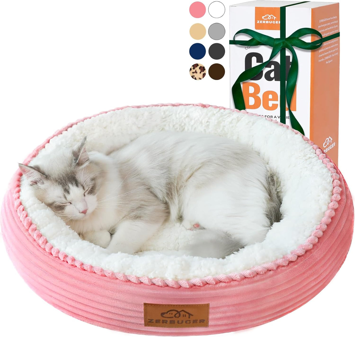 20in Washable Cat Beds for Indoor Cats - Round Donut Pet Bed for Cats, Small Dogs, Puppy, Kitten - Anti-Slip Bottom, Calming Bed Gift - Pink - Pet Explorer