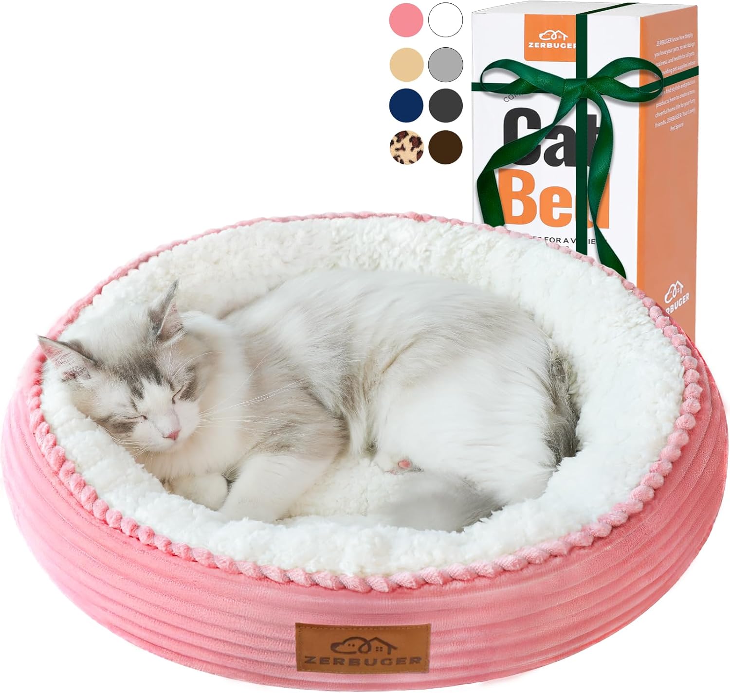 20in Washable Cat Beds for Indoor Cats - Round Donut Pet Bed for Cats, Small Dogs, Puppy, Kitten - Anti-Slip Bottom, Calming Bed Gift - Pink - Pet Explorer