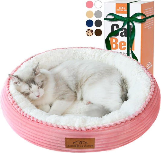 20in Washable Cat Beds for Indoor Cats - Round Donut Pet Bed for Cats, Small Dogs, Puppy, Kitten - Anti-Slip Bottom, Calming Bed Gift - Pink - Pet Explorer