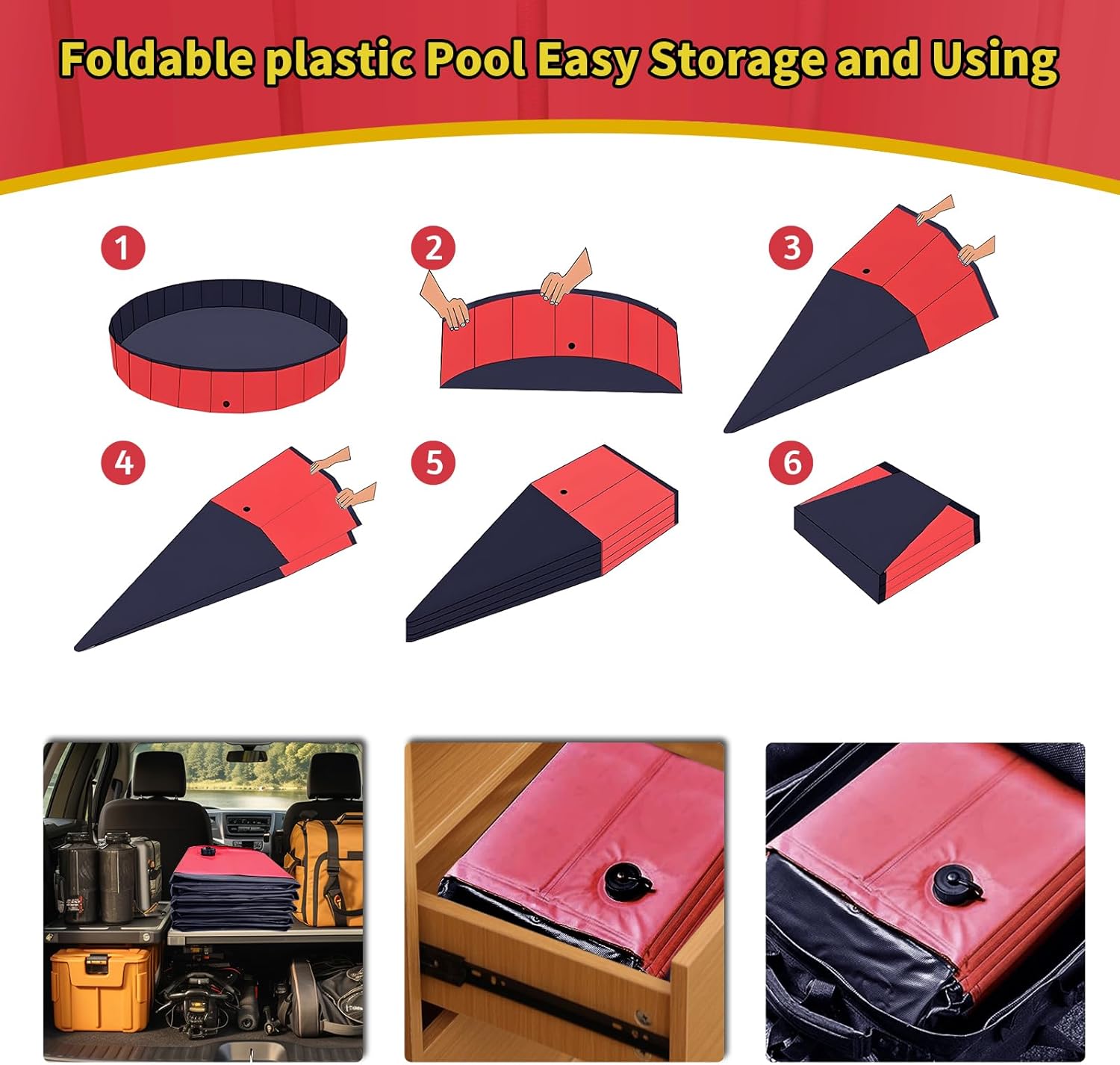 Foldable Dog Pool, 71" x 14" Large Kiddie Pool with Hard Plastic, Non-Slip Dog Bath Tub for Outdoor Backyard, Collapsible Dog Swimming Pool for Kids Dogs Pets (Red) - Pet Explorer
