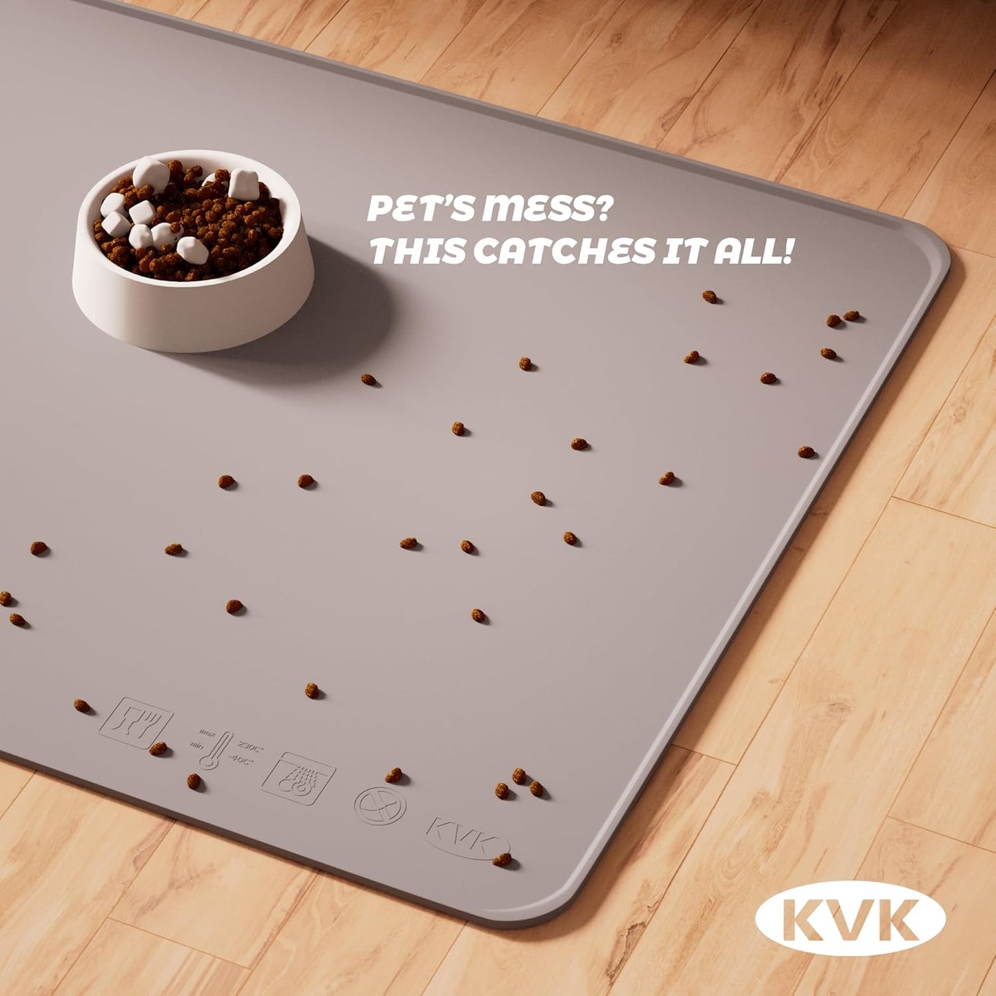 KVK Dog Food Mat, 39.4×29.5in Extra Large Silicone Pet Feeding Mat - Waterproof, Non - Slip, Chew - Resistant for Food & Water, Protect Floors (Light Gray) - Pet Explorer