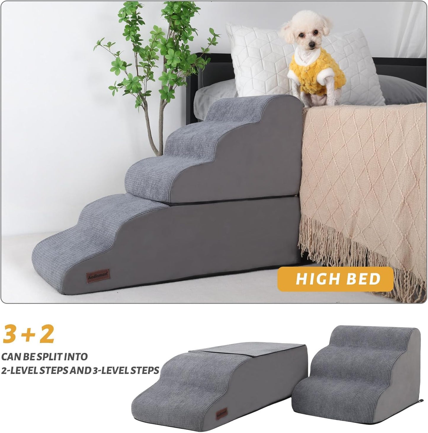Dog Stairs and Ramp for High Bed, 5-Step Dog Steps for Small Dogs and Cats,Non-Slip Pet Stairs Suitable High Bed Climbing - Pet Explorer