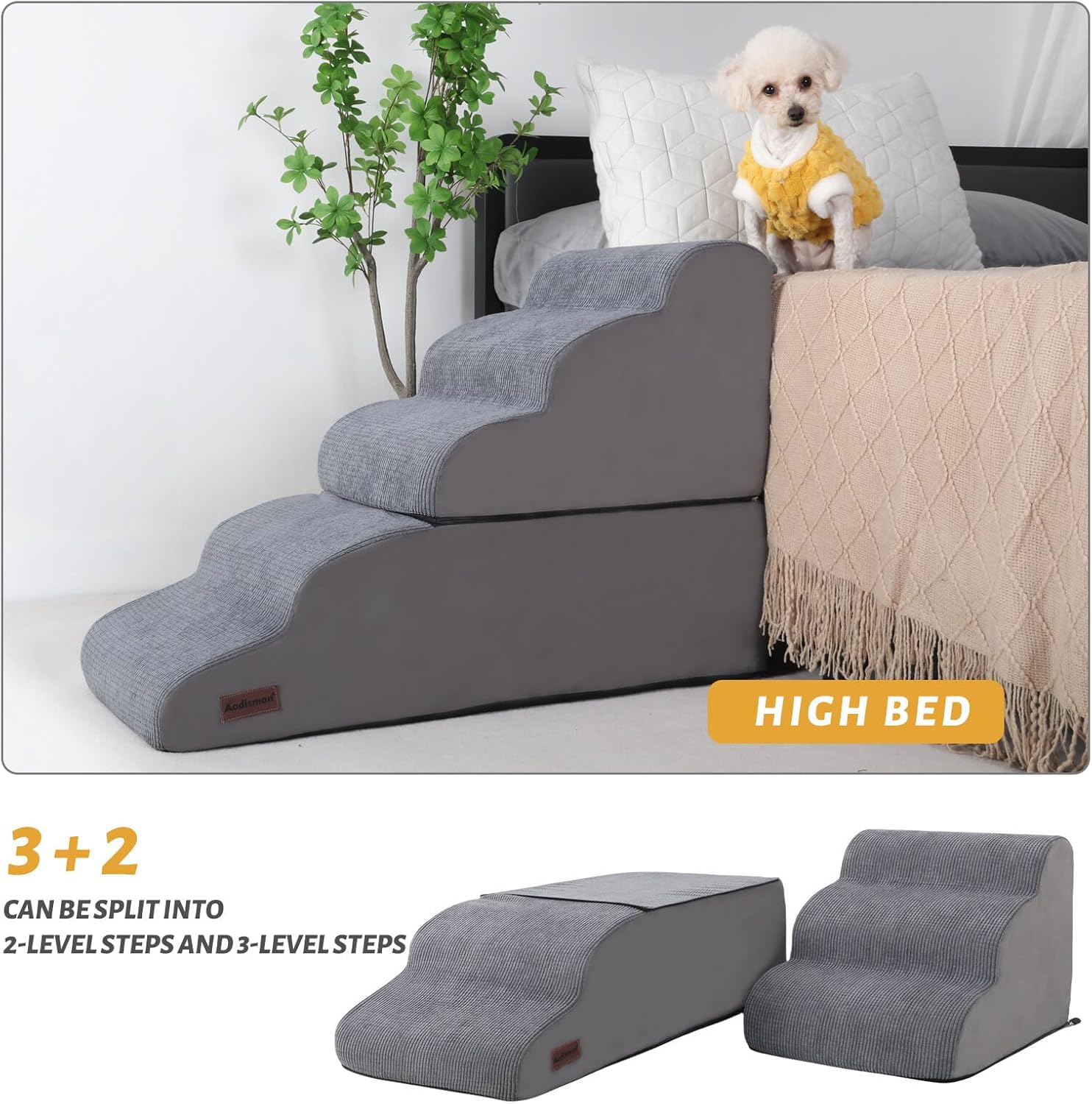 Dog Stairs and Ramp for High Bed, 5-Step Dog Steps for Small Dogs and Cats,Non-Slip Pet Stairs Suitable High Bed Climbing - Pet Explorer