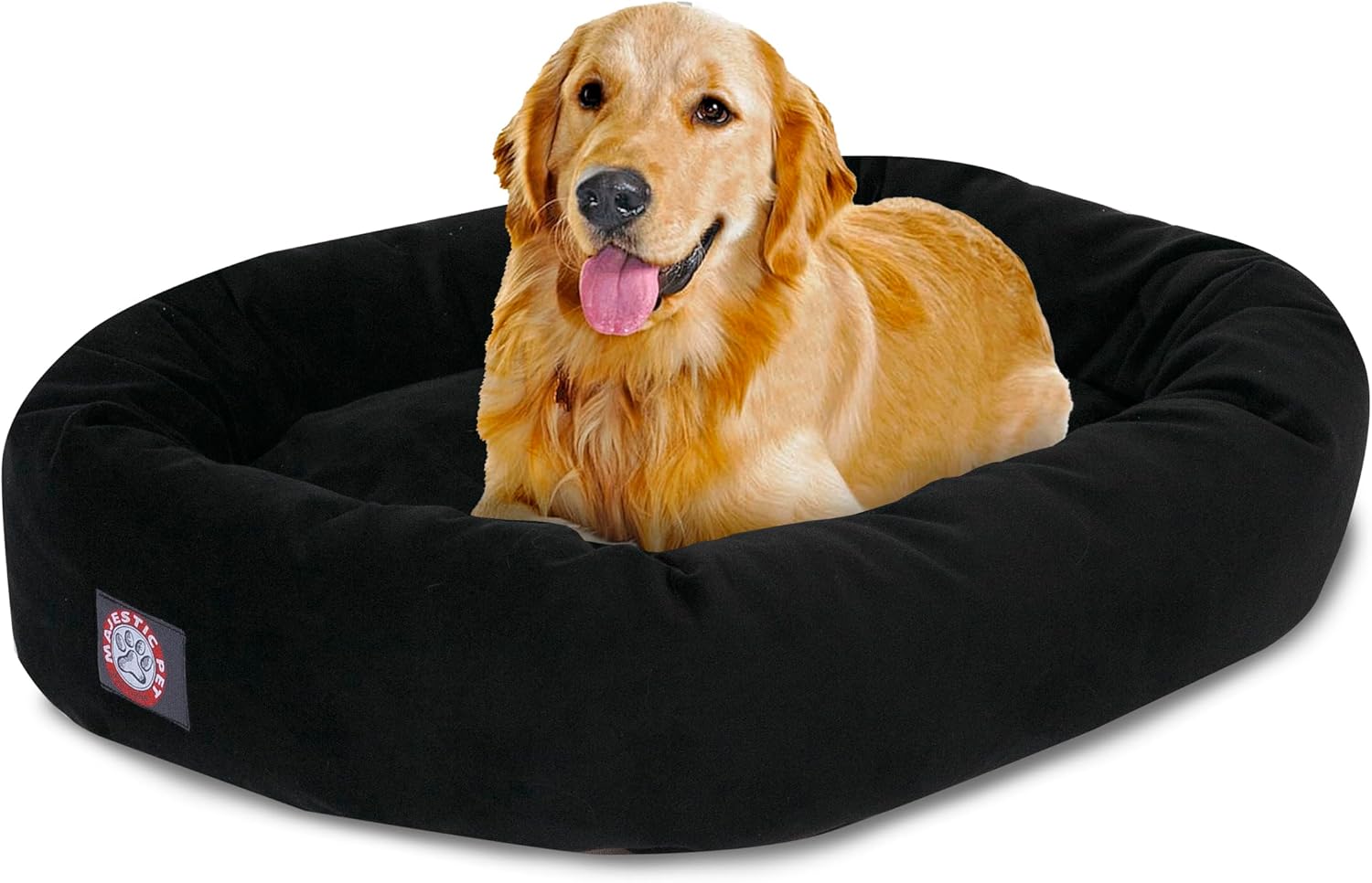 Majestic Pet 40 Inch Suede Calming Dog Bed Washable 40x29x9 (Inch) – Cozy Soft Round Donut Dog Bed with Spine Support for Dogs to Rest Their Head - Pet Bed Large – Black - Pet Explorer