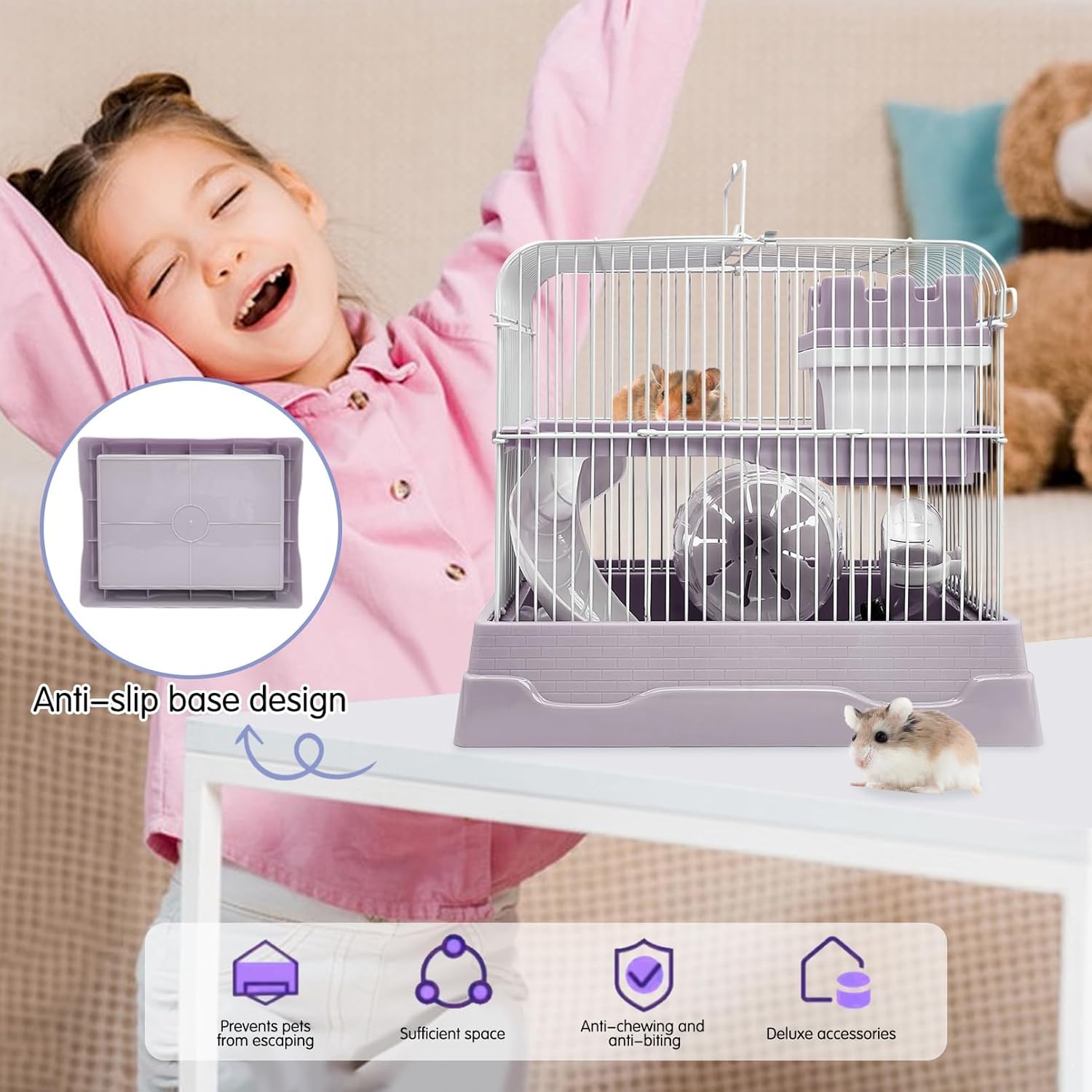 PINVNBY 2-Tier Dwarf Hamster Cage, Hamster Travel Cage Portable Mouse Cage with Running Exercise Wheels, Water Bottle and Food Dish for Hamster Mouse Rat 11.7 * 8.7 * 9.38 in (Blue) - Pet Explorer