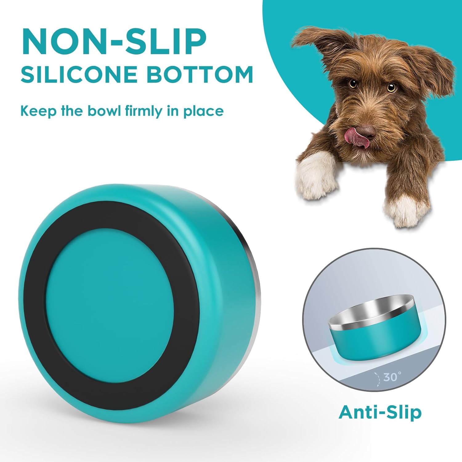 IKITCHEN Dog Bowl for Food and Water, 64 Oz Stainless Steel Pet Feeding Bowl, Durable Non-Skid Double Wall Insulated Heavy Duty with Rubber Bottom for Medium Large Dogs (64 Ounces/8 Cup, Lakeblue) - Pet Explorer