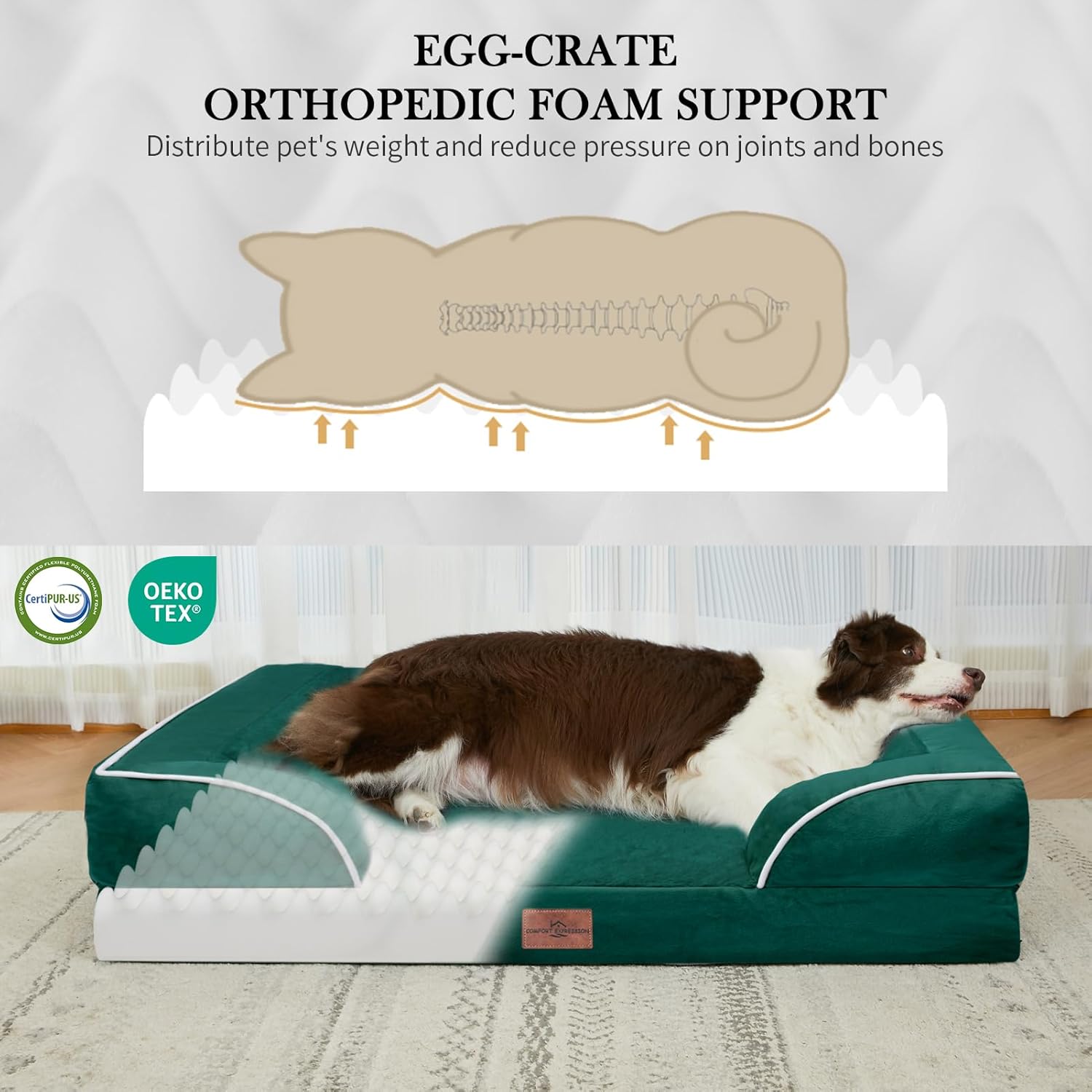 Comfort Expression Small Dog Beds Waterproof Orthopedic Foam Dog Sofa Beds for Small Dogs Comfy Pet Bed with Washable Removable Cover & Non-Slip Bottom(X-Small,Emerald) - Pet Explorer